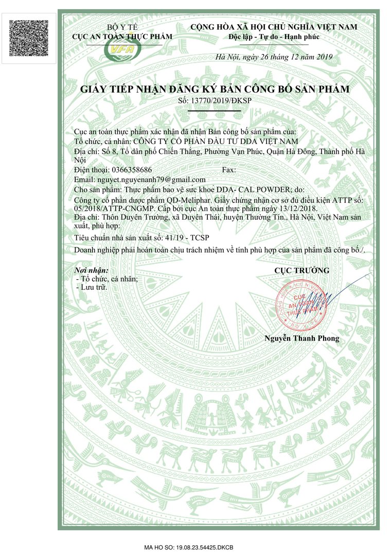 Giấy tiếp nhận công bố sản phẩm